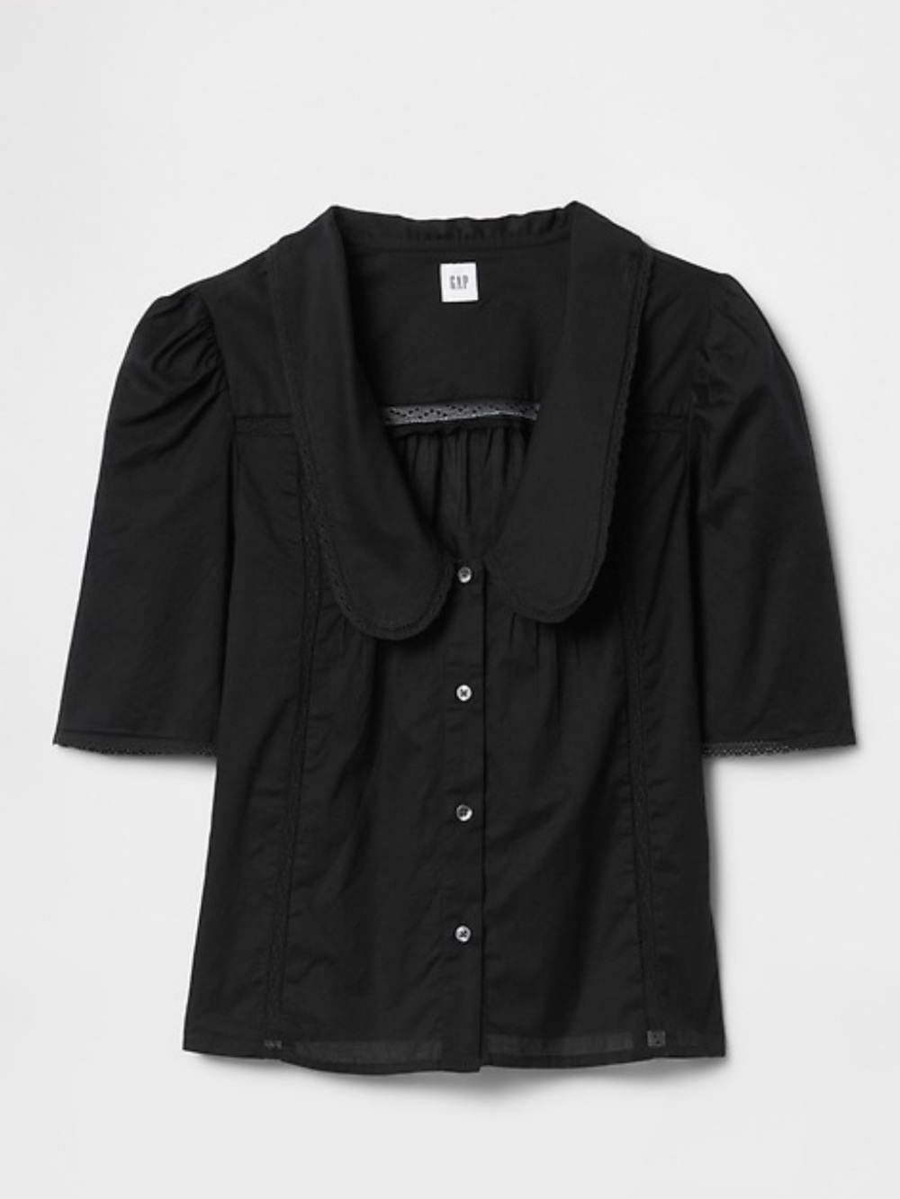 GAP Black Short Puff Sleeved Lace Blouse
